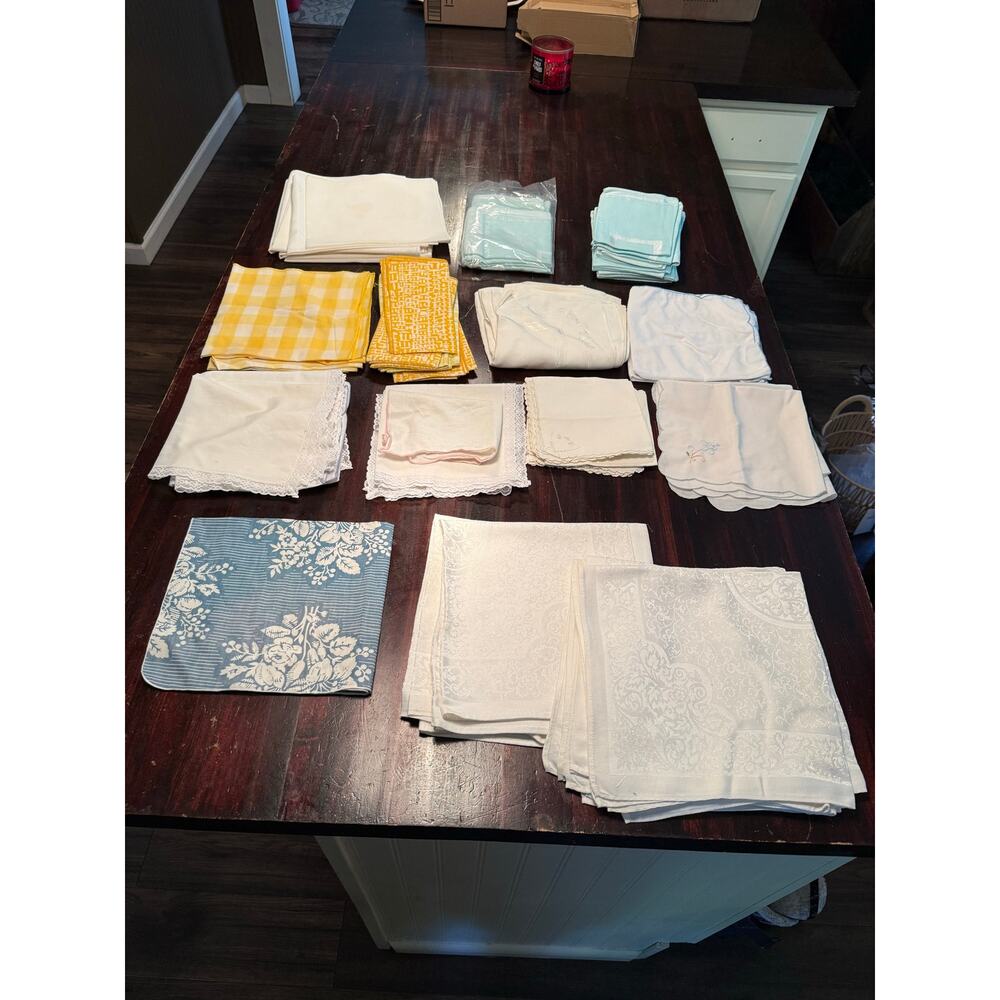 Vintage Table Napkins Estate Lot - Mid Century Linens - Lace/ Damask/ Gingham